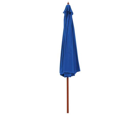 Umbrelă de soare de exterior, stâlp din lemn, albastru, 350 cm, 2 image