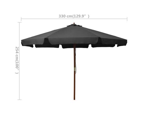 Umbrelă de soare de exterior, stâlp din lemn, antracit, 330 cm, 5 image