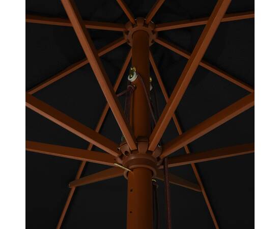 Umbrelă de soare de exterior, stâlp din lemn, negru, 330 cm, 2 image