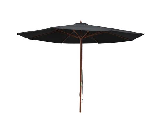 Umbrelă de soare de exterior, stâlp din lemn, negru, 350 cm