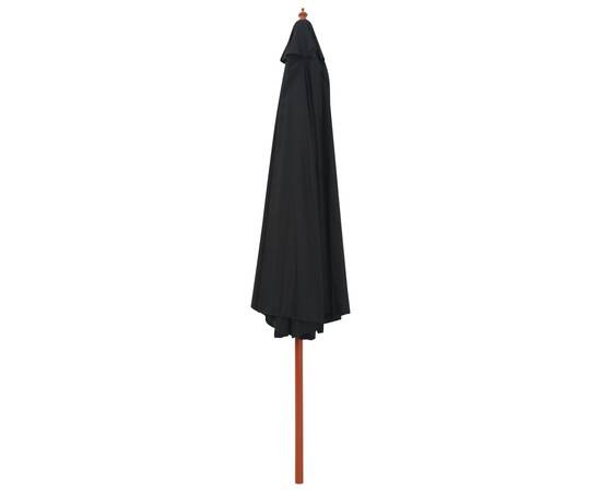 Umbrelă de soare de exterior, stâlp din lemn, negru, 350 cm, 3 image