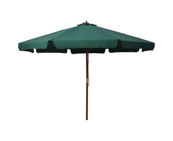 Umbrelă de soare de exterior, stâlp din lemn, verde, 330 cm