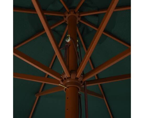 Umbrelă de soare de exterior, stâlp din lemn, verde, 330 cm, 2 image