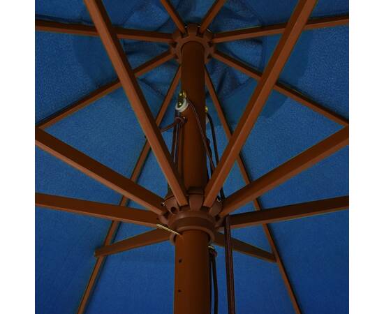 Umbrelă de soare de exterior, stâlp lemn, azuriu, 330 cm, 2 image