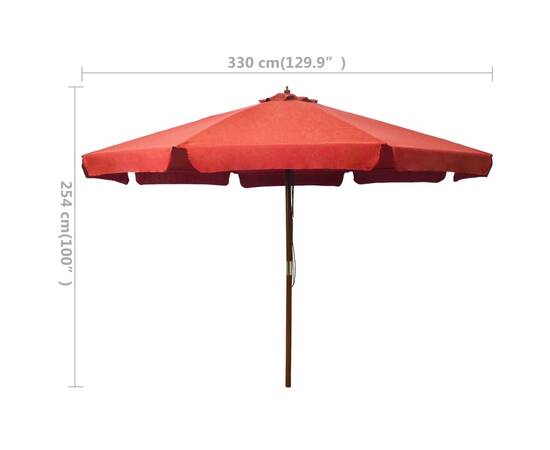 Umbrelă de soare de exterior, stâlp lemn, cărămiziu, 330 cm, 5 image