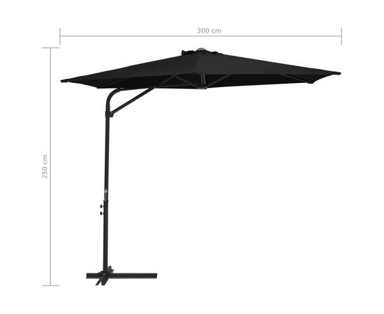 Umbrelă de soare de exterior cu stâlp din oțel, negru, 300 cm, 7 image