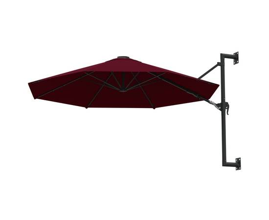 Umbrelă de soare de perete, stâlp metalic, roșu vișiniu, 300cm, 2 image