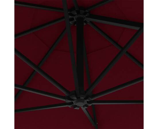 Umbrelă de soare de perete, stâlp metalic, roșu vișiniu, 300cm, 7 image