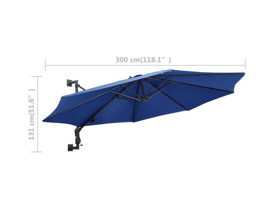 Umbrelă de soare de perete cu stâlp metalic, albastru, 300 cm, 8 image