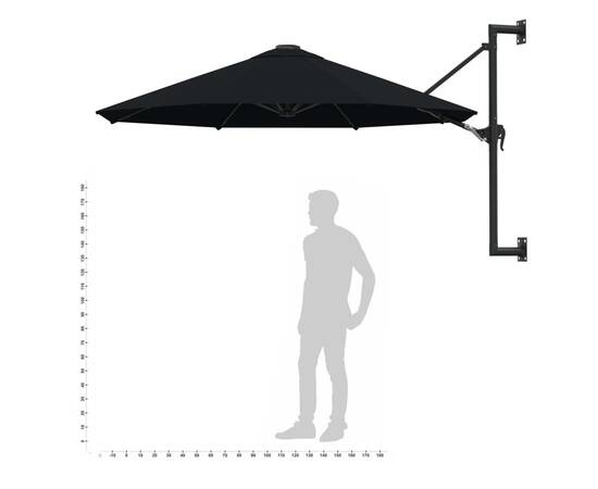 Umbrelă de soare de perete cu stâlp metalic, negru, 300 cm, 9 image