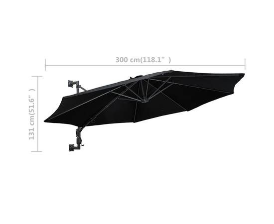 Umbrelă de soare de perete cu stâlp metalic, negru, 300 cm, 8 image