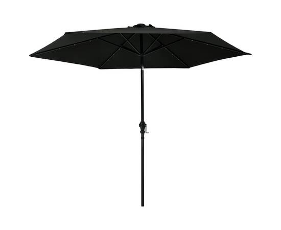 Umbrelă de soare exterior, led-uri și stâlp oțel, negru, 300 cm