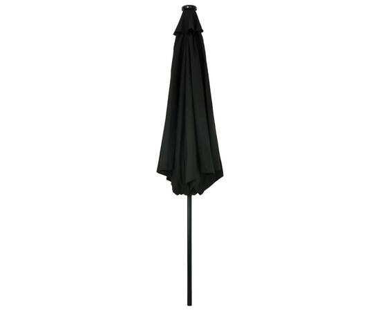 Umbrelă de soare exterior, led-uri și stâlp oțel, negru, 300 cm, 5 image