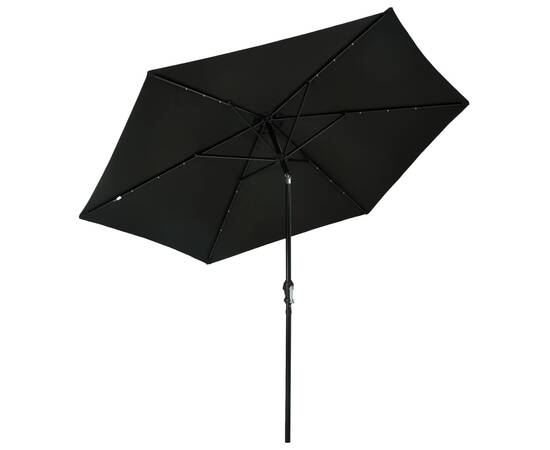 Umbrelă de soare exterior, led-uri și stâlp oțel, negru, 300 cm, 4 image