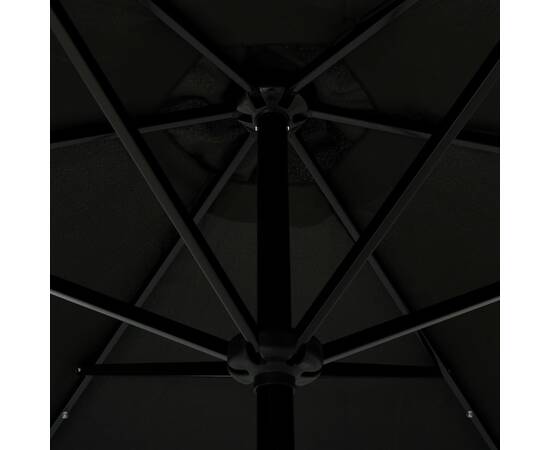 Umbrelă de soare exterior, led-uri și stâlp oțel, negru, 300 cm, 3 image