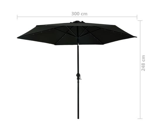 Umbrelă de soare exterior, led-uri și stâlp oțel, negru, 300 cm, 9 image