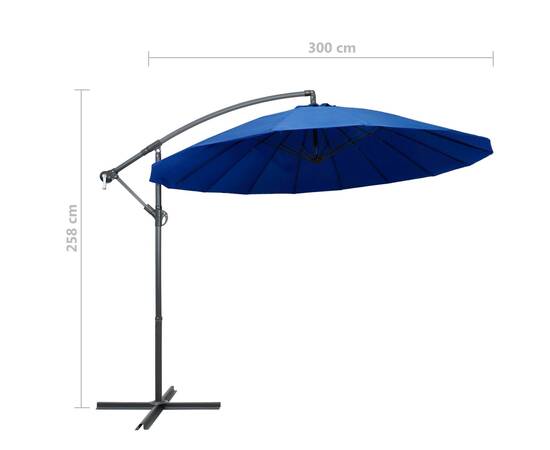 Umbrelă de soare suspendată, albastru, 3 m, stâlp de aluminiu, 8 image