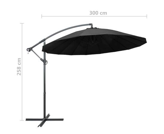 Umbrelă de soare suspendată, antracit, 3 m, stâlp de aluminiu, 9 image