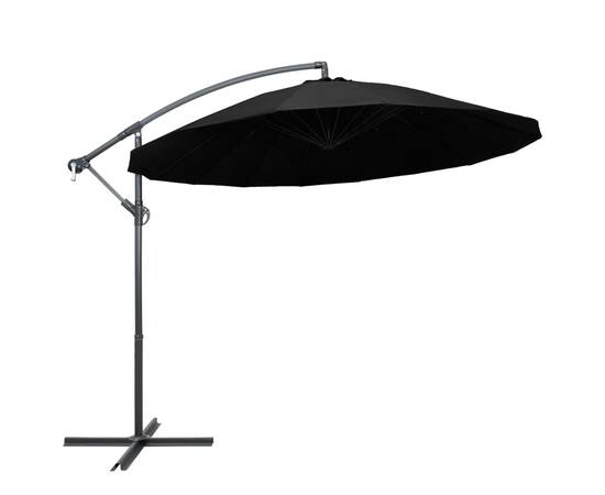 Umbrelă de soare suspendată, negru, 3 m, stâlp de aluminiu