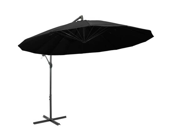 Umbrelă de soare suspendată, negru, 3 m, stâlp de aluminiu, 3 image