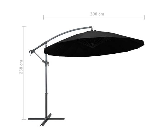 Umbrelă de soare suspendată, negru, 3 m, stâlp de aluminiu, 9 image