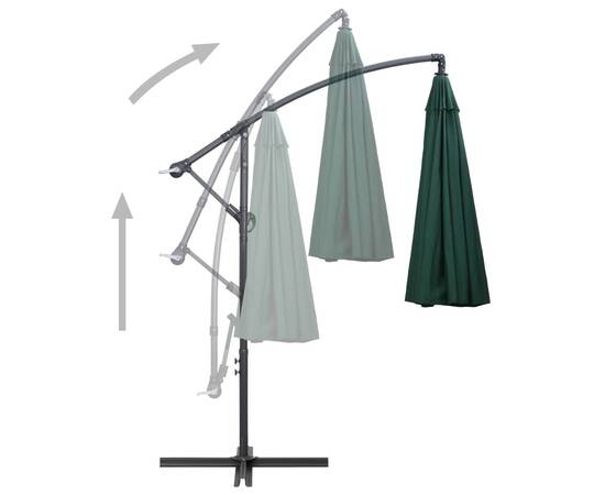 Umbrelă de soare suspendată, verde, 3 m, stâlp de aluminiu, 5 image
