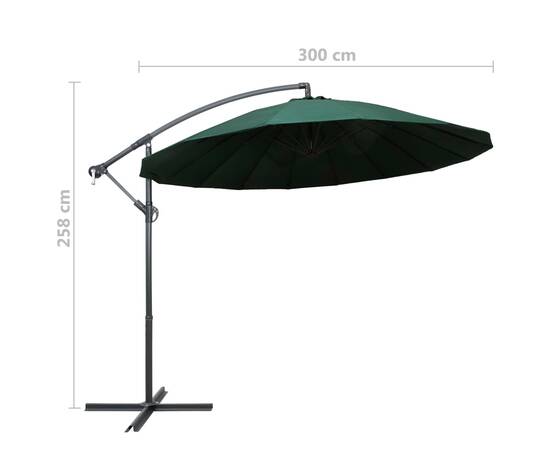 Umbrelă de soare suspendată, verde, 3 m, stâlp de aluminiu, 9 image