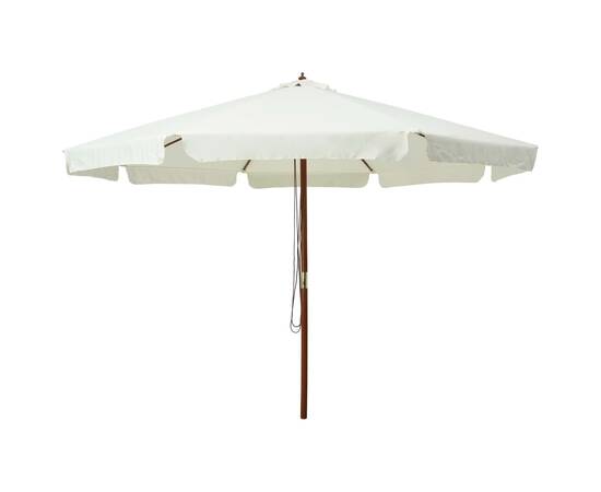 Umbrelă soare de exterior, stâlp din lemn, alb nisipiu, 330 cm