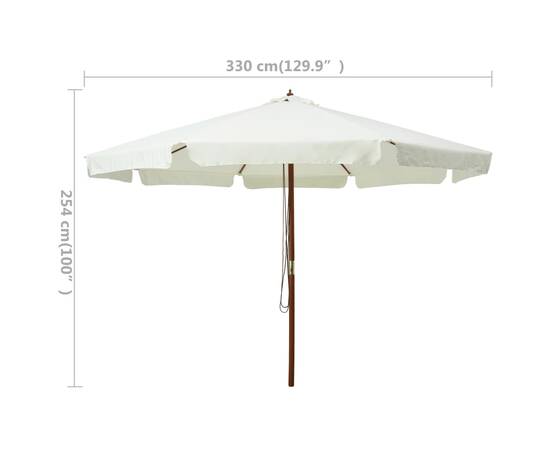 Umbrelă soare de exterior, stâlp din lemn, alb nisipiu, 330 cm, 5 image