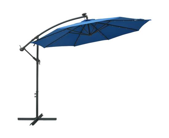 Umbrelă suspendată cu led și stâlp din oțel, azuriu, 300 cm, 3 image