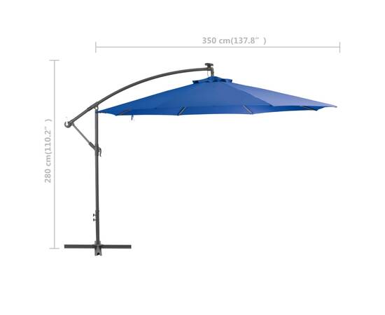Umbrelă suspendată cu stâlp din aluminiu, albastru, 350 cm, 8 image
