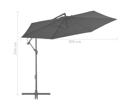 Umbrelă suspendată cu stâlp din aluminiu, negru, 300 cm, 8 image