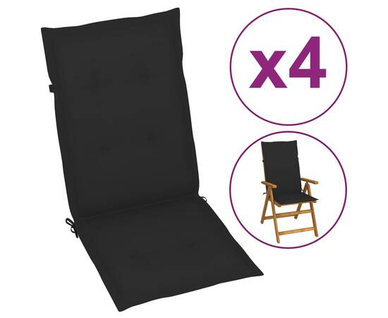 Perne scaun de grădină, 4 buc., negru, 120x50x3 cm
