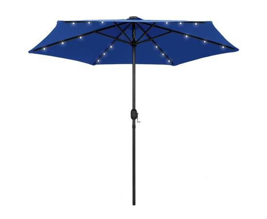 Umbrelă de soare, led-uri și stâlp aluminiu, azur, 270 cm