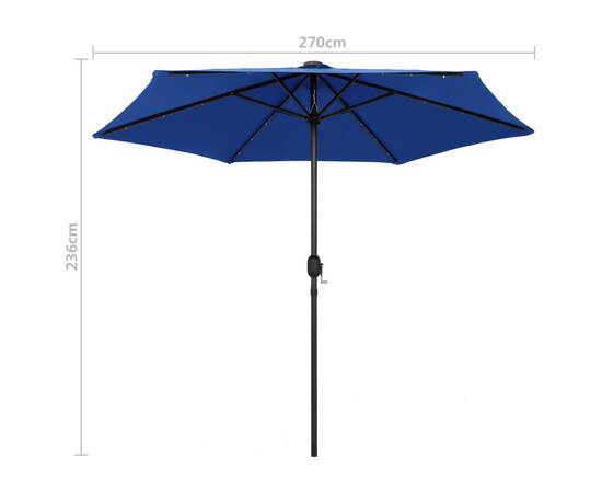 Umbrelă de soare, led-uri și stâlp aluminiu, azur, 270 cm, 7 image