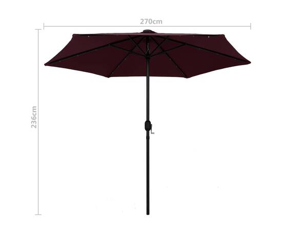 Umbrelă de soare, led-uri și stâlp aluminiu, bordo, 270 cm, 6 image