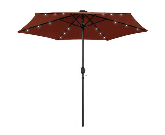 Umbrelă de soare, led-uri și stâlp aluminiu, cărămiziu, 270 cm