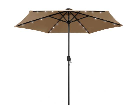 Umbrelă de soare cu led și stâlp aluminiu, gri taupe, 270 cm