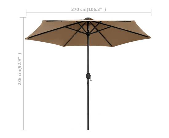 Umbrelă de soare cu led și stâlp aluminiu, gri taupe, 270 cm, 7 image