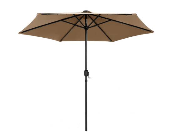 Umbrelă de soare cu led și stâlp aluminiu, gri taupe, 270 cm, 3 image