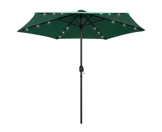 Umbrelă de soare cu led-uri și stâlp aluminiu, verde, 270 cm