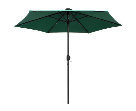 Umbrelă de soare cu led-uri și stâlp aluminiu, verde, 270 cm, 3 image