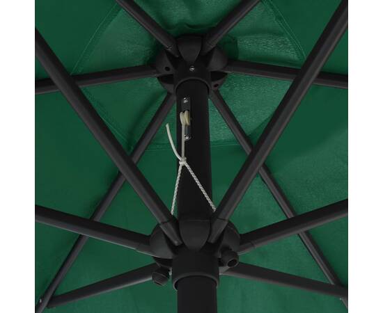 Umbrelă de soare cu led-uri și stâlp aluminiu, verde, 270 cm, 2 image