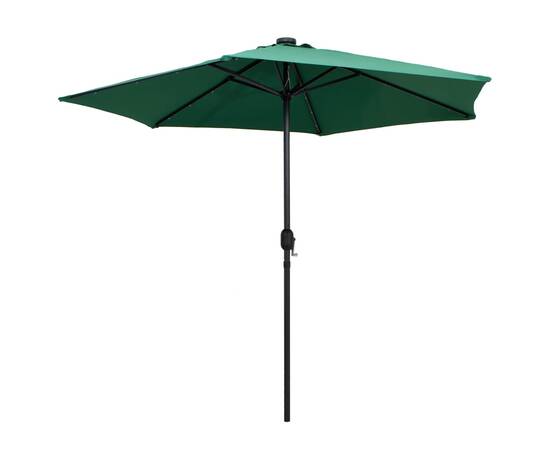 Umbrelă de soare cu led-uri și stâlp aluminiu, verde, 270 cm, 4 image