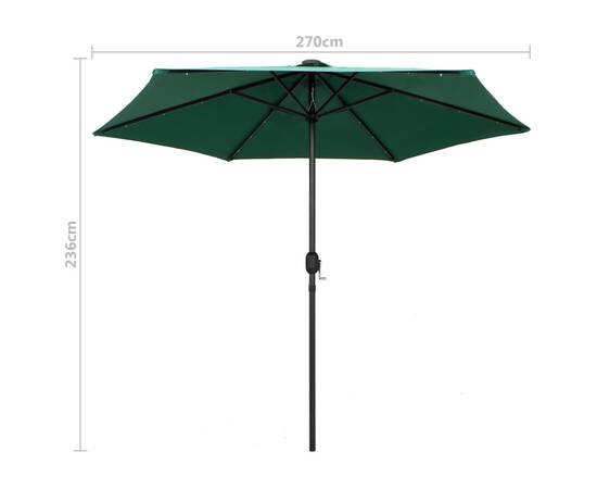 Umbrelă de soare cu led-uri și stâlp aluminiu, verde, 270 cm, 7 image