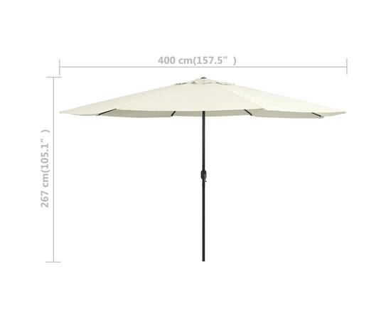 Umbrelă de soare de exterior, stâlp metalic, alb nisipiu 400 cm, 6 image