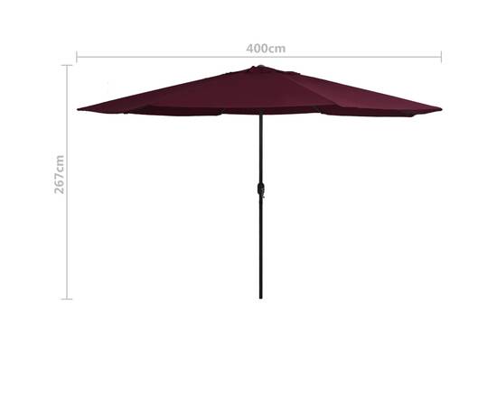 Umbrelă de soare de exterior, stâlp metalic, roșu bordo, 400 cm, 6 image