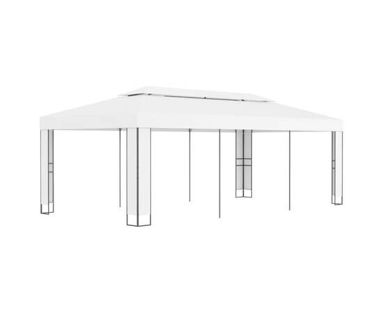 Pavilion cu acoperiș dublu, alb, 3 x 6 m