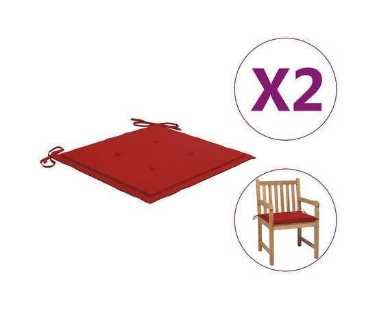 Perne scaun de grădină, 2 buc., roșu, 50 x 50 x 3 cm