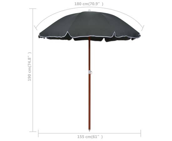 Umbrelă de soare cu stâlp din oțel, antracit, 180 cm, 5 image